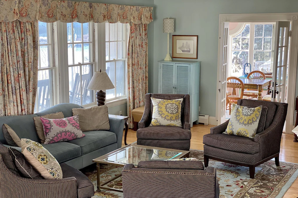 Formal Living Room of Grand Seaside Cottage Rental in York Harbor Maine