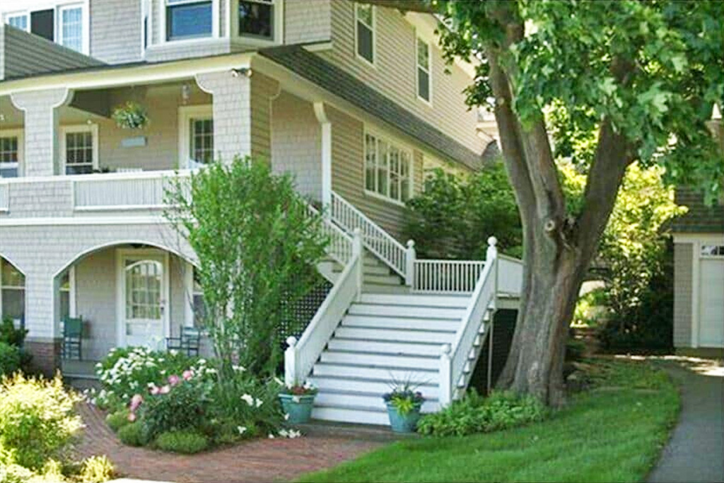Front Stairs of Grand Seaside Cottage Rental in York Harbor Maine