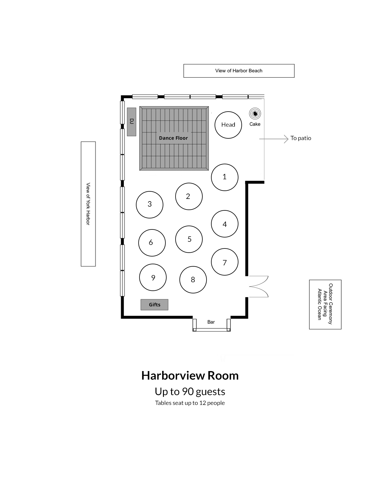 Harborview Room Wedding Floor Plan in York, Maine