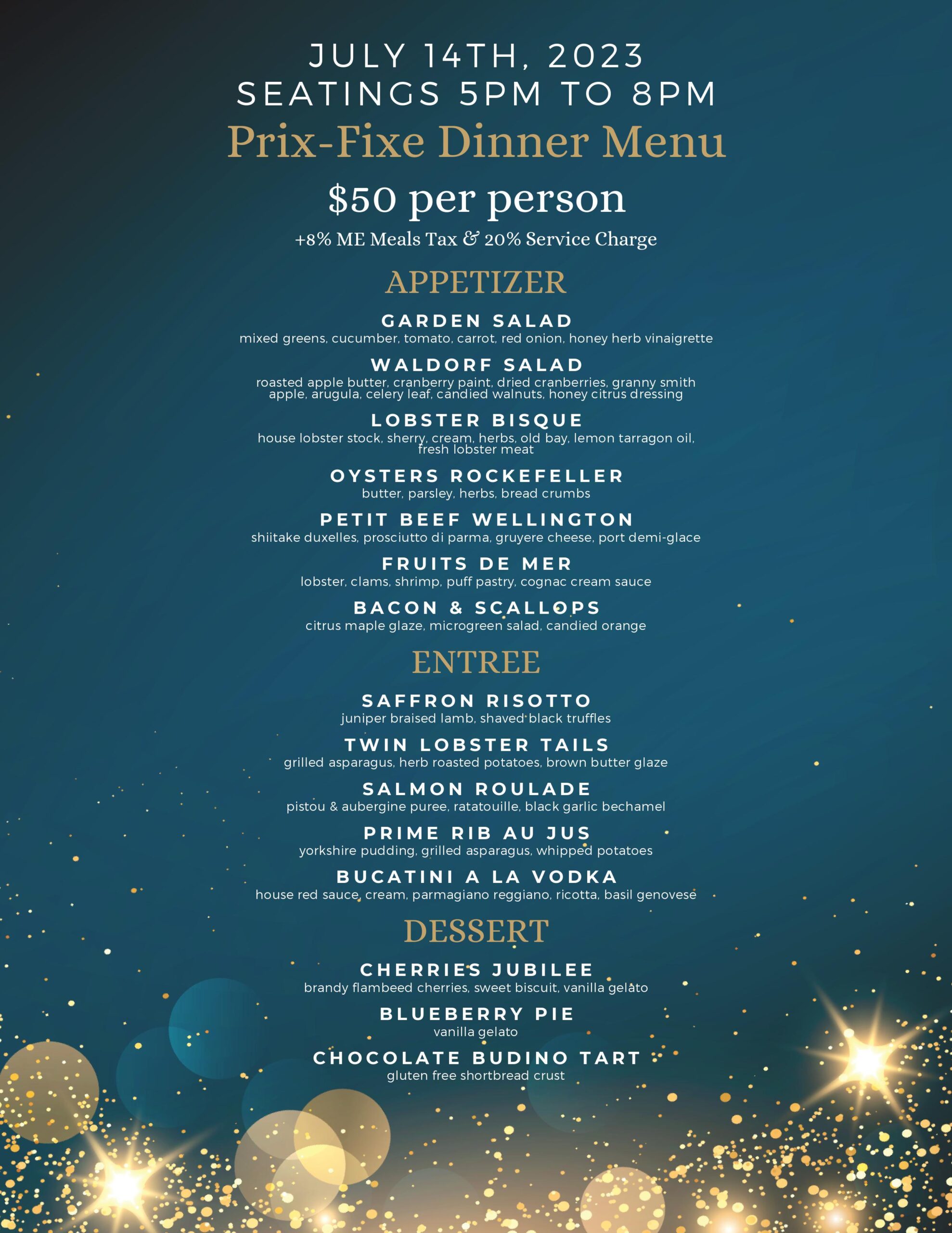 50th Anniversary Celebration Prix-Fixe Dinner Menu