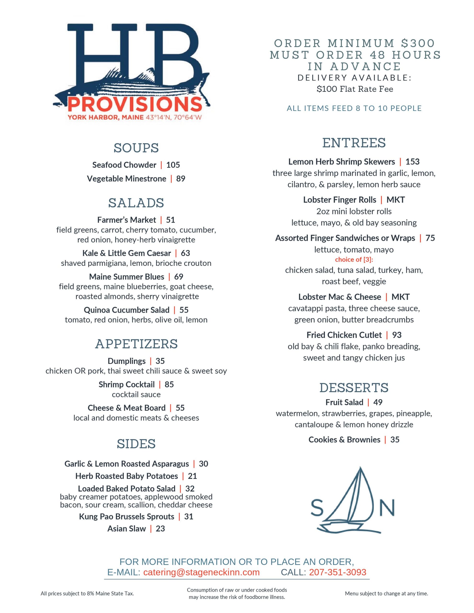 Harbor Beach Provisions Catering Menu