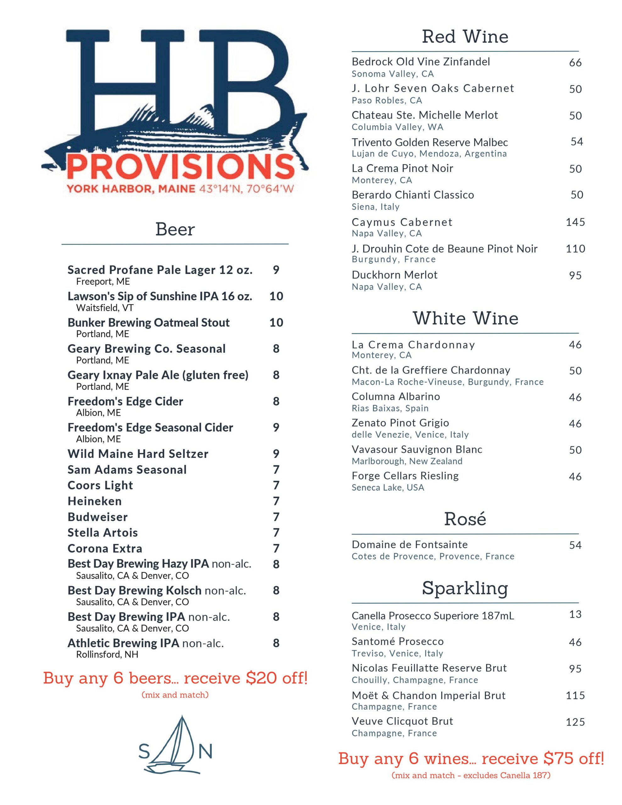 Harbor Beach Provisions Catering Drinks Menu