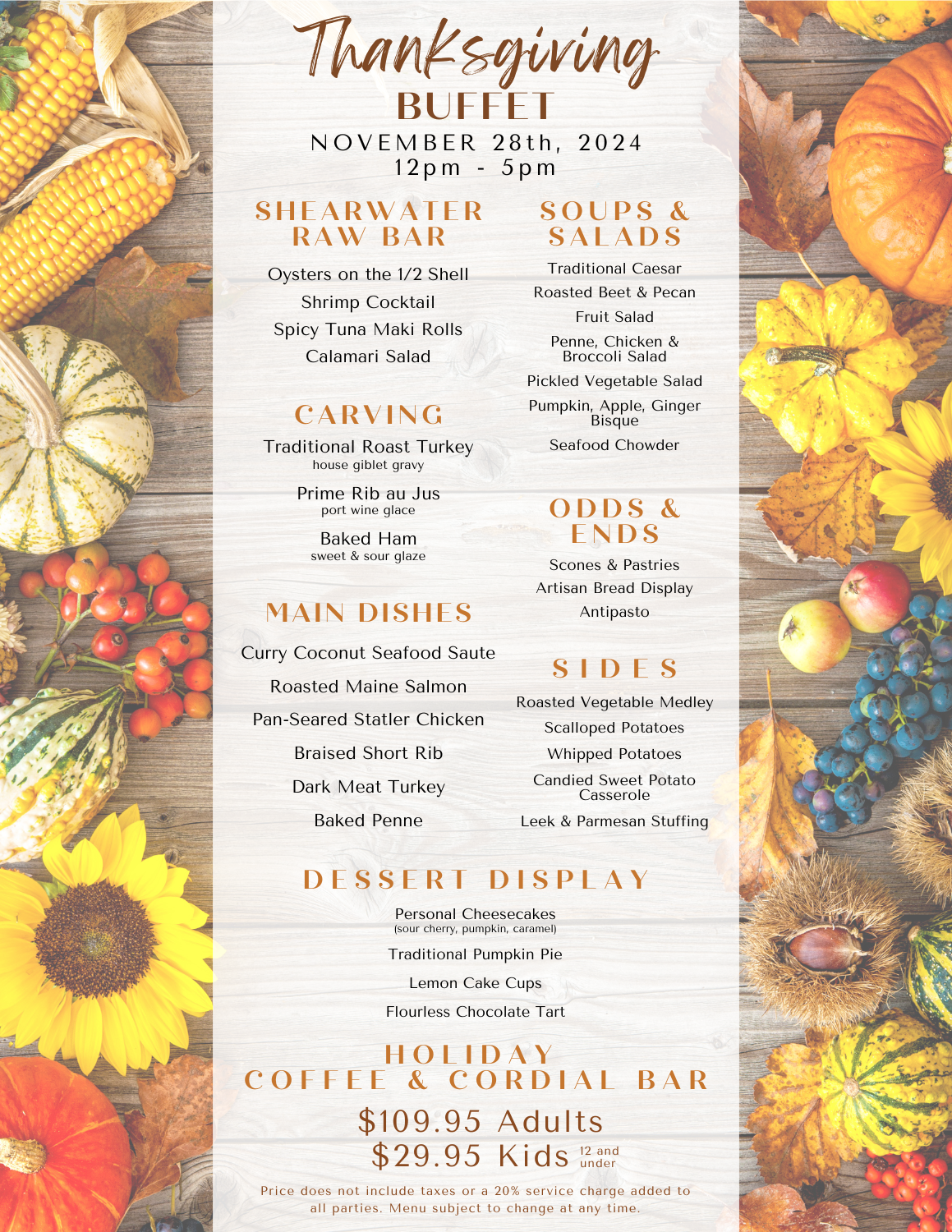 Thanksgiving Buffet 2024 Menu