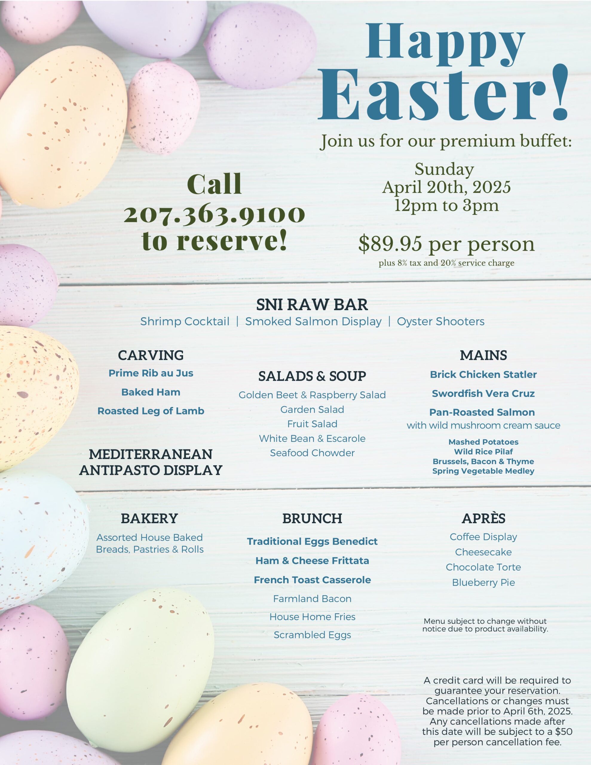 2025 Easter Buffet Menu at Stage Neck Inn