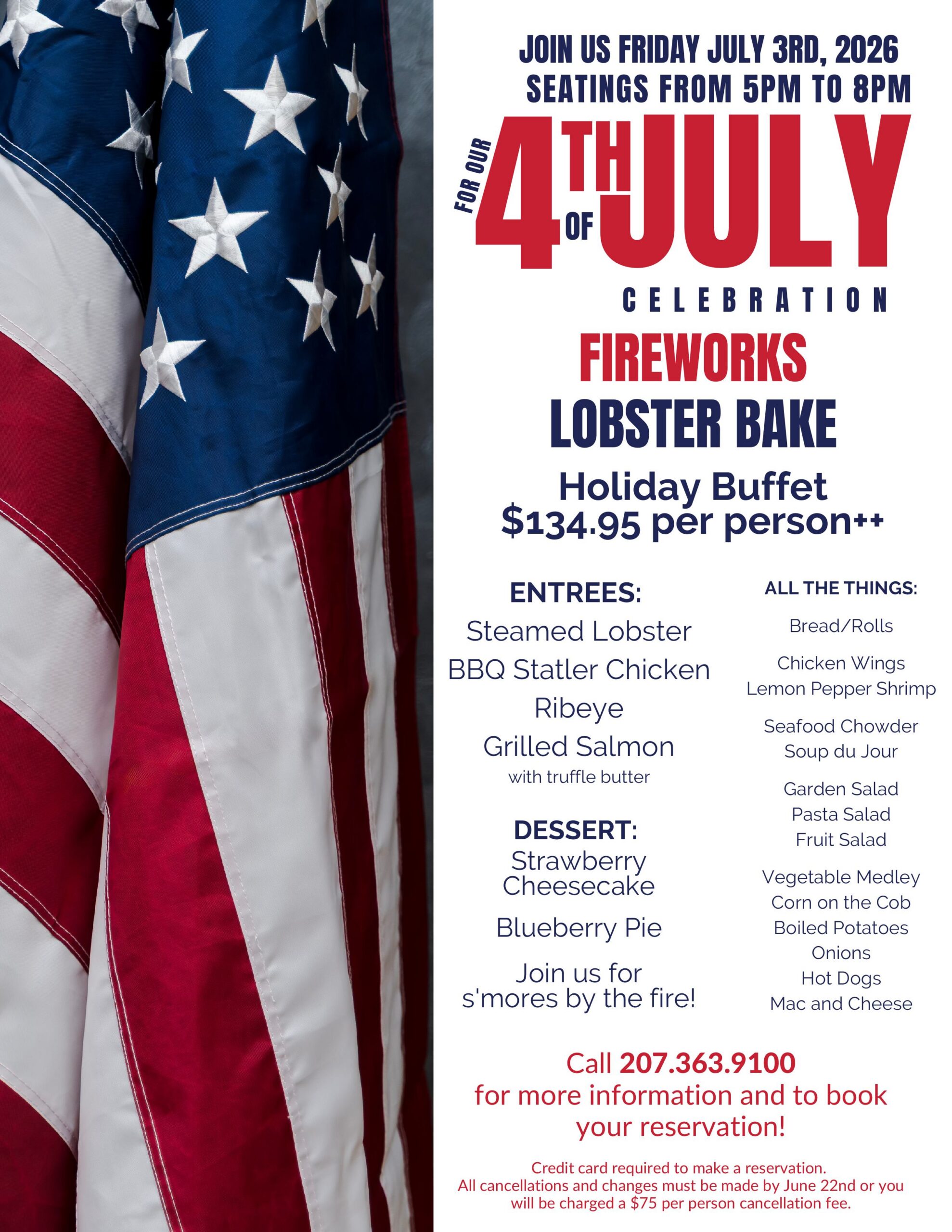 4th of July Fireworks & Lobster Bake Buffet in York Harbor, Maine